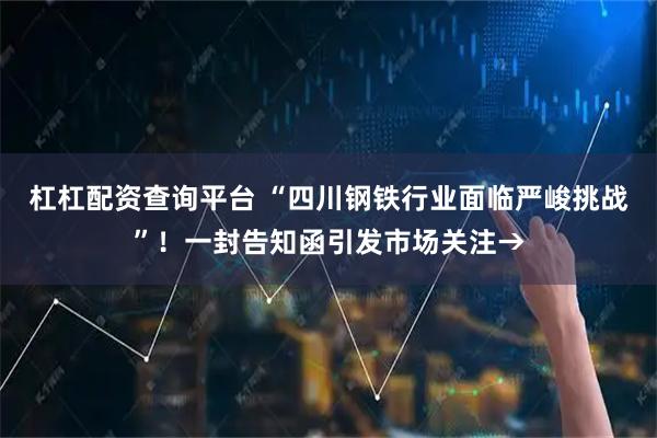 杠杠配资查询平台 “四川钢铁行业面临严峻挑战”！一封告知函引发市场关注→